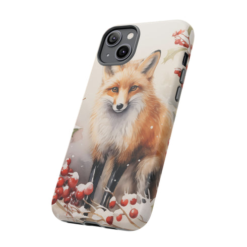 Christmas Fox in a Wreath of Red Berries - Impact Resistant Phone Case